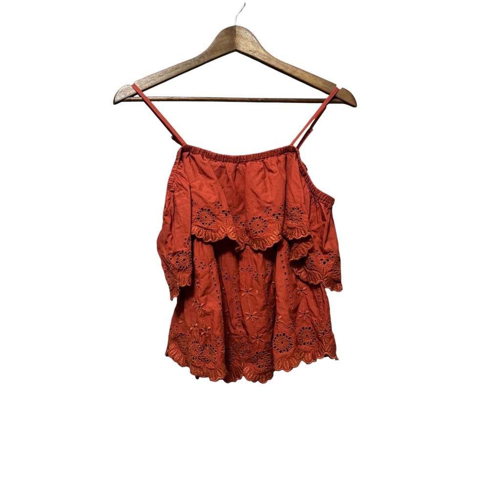 Old Navy Eyelet Ruffle Cami Women Small Orange Excellent Boho Embroidered Top